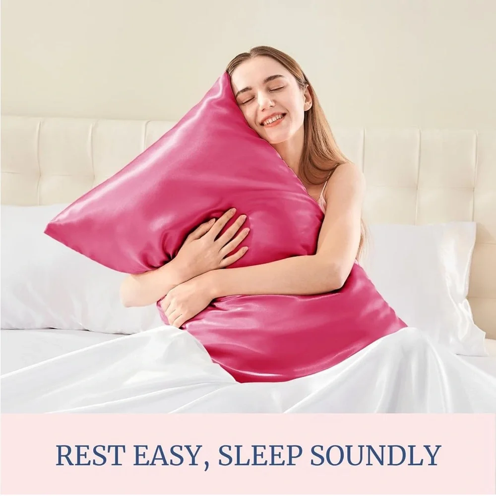 Satin Pillowcase Set King 20x36 Hot Pink Cooling Hair Skin NEW